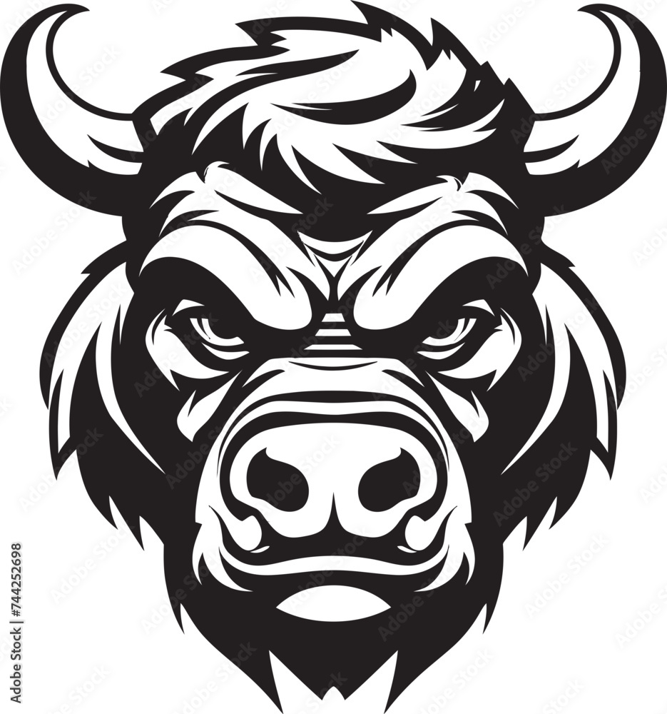 Hooves and Hustle A Bull Mascot for Ambitious Enterprises Charging with Confidence A Black and White Bull Icon for Leaders