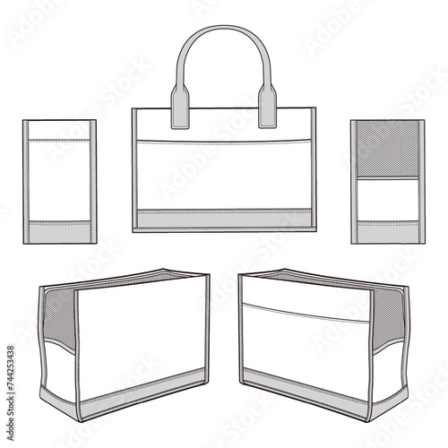 Canvas Pet Carrier Tote Bag Design Flat Sketch Vector Illustration