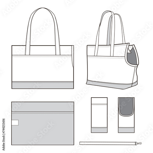 Canvas Pet Carrier Tote Bag Design Flat Sketch Vector Illustration