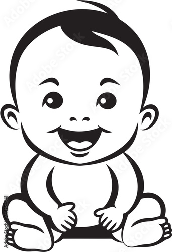 Cheerful Cherub Laughing Baby Badge Tiny Laughter Baby Icon in Black Vector