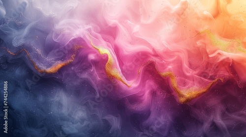watercolor splats with an effect of rainbow colors and gold, in the style of light teal and dark violet, textured canvas, whimsical dreamscapes. Generative AI