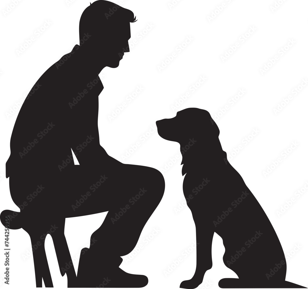 Doggedly Devoted Black Icon for Dog and Owner Duo Pawprints of Friendship Iconic Vector Logo for Dog and Human