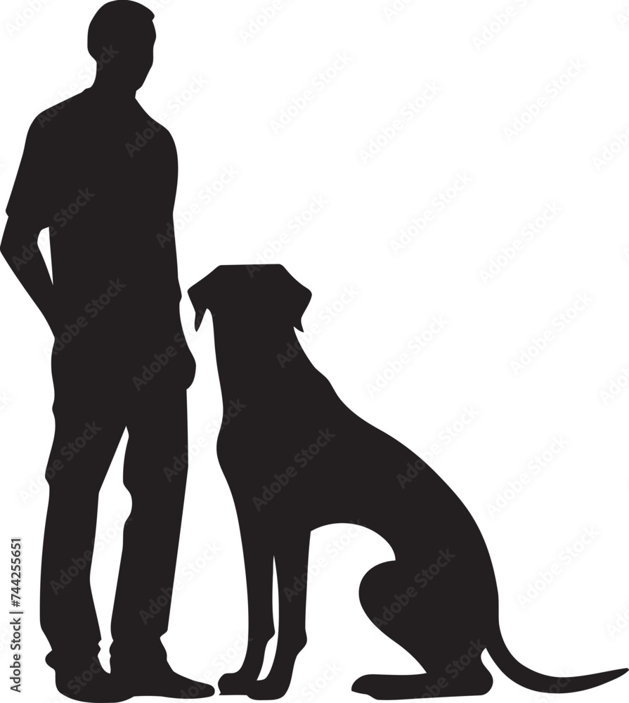 Heartfelt Bond Logo Dog and Owner Graphic Design Wagging Tails Badge Vector Graphic