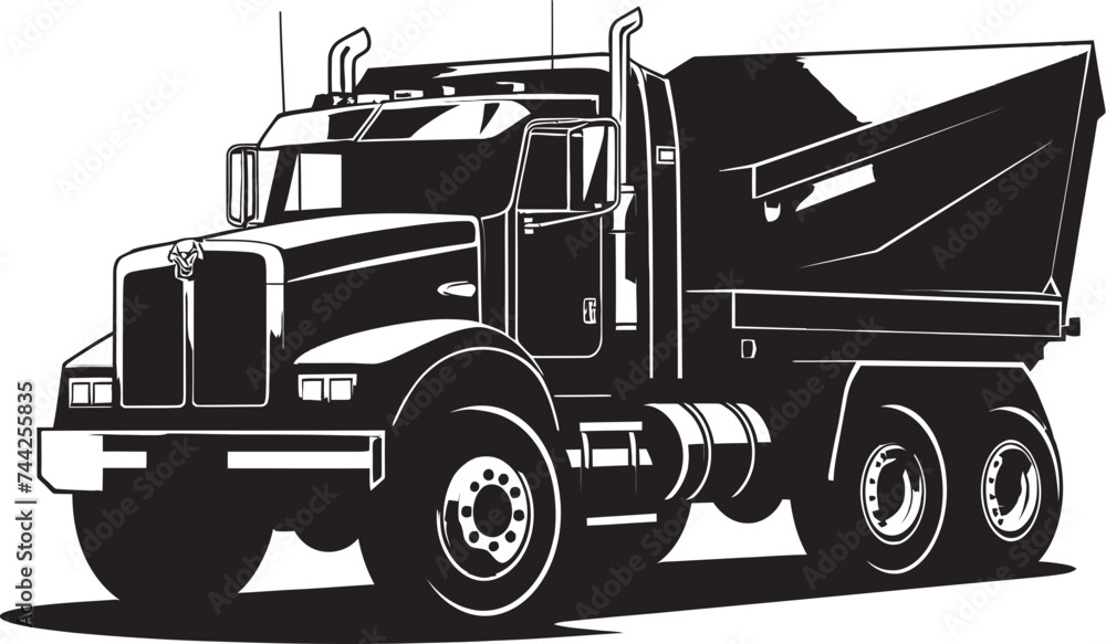 Dump Truck Mastery Iconic Black Logo Graphics Hauling Excellence Industrial Dumper Vector Icon