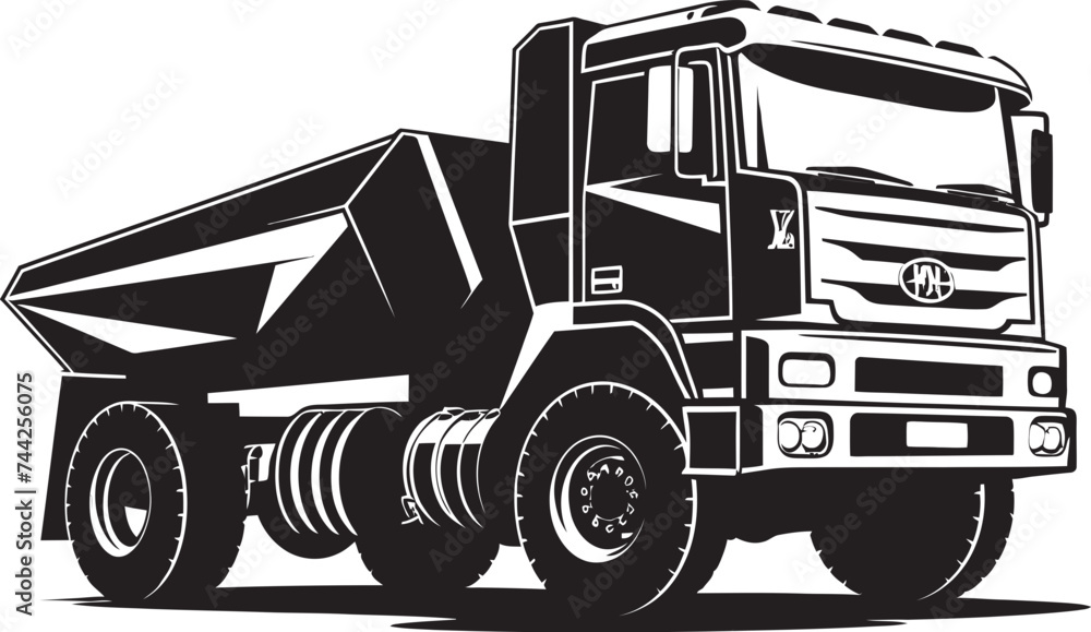 Industrial Dominance Iconic Dumper Black Logo Dump Truck Dynamics Black Vector Design
