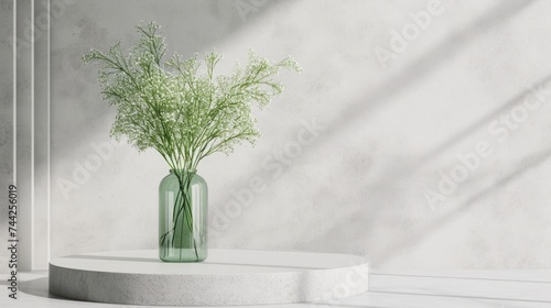 White, empty textured wall and stage background of a podium, generative ai