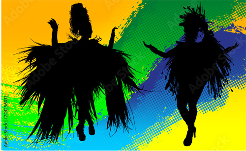 samba, baile, brasil, danza, carnaval, silueta, color, vector, pegatina, plumas, traje,  ilustracion, angel, diablo, pareja