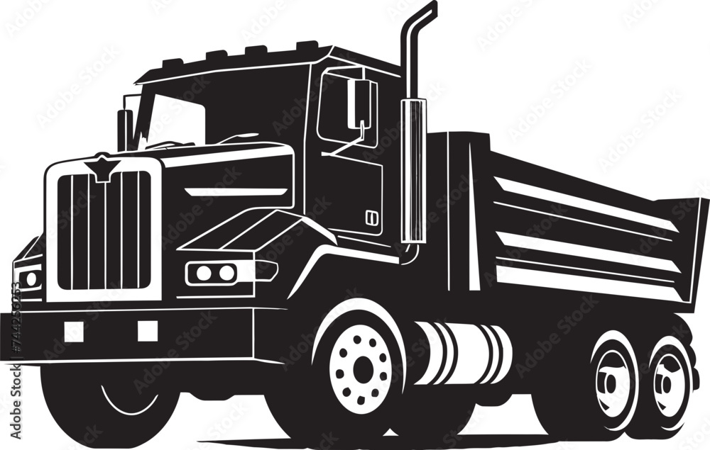 Iconic Strength Dumper Logo in Vector Industrial Innovation Dump Truck Graphic Art