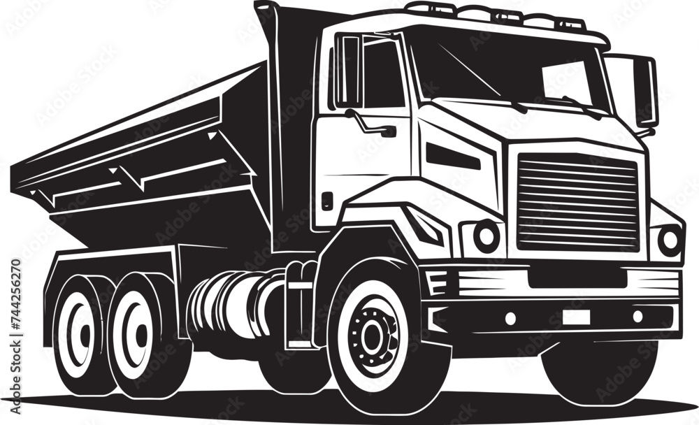 Iconic Industrial Symbol Black Vector Dumper Sleek Strength Dump Truck Graphic Emblem