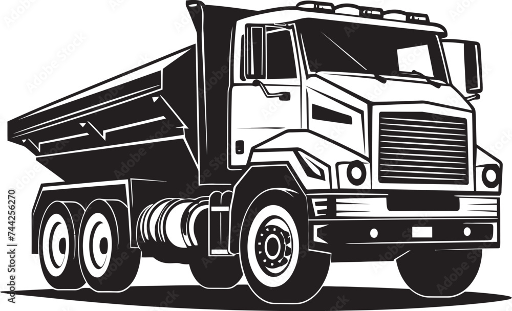 Iconic Industrial Symbol Black Vector Dumper Sleek Strength Dump Truck Graphic Emblem Iconic Industrial Symbol Black Vector Dumper Sleek Strength Dump Truck Graphic Emblem