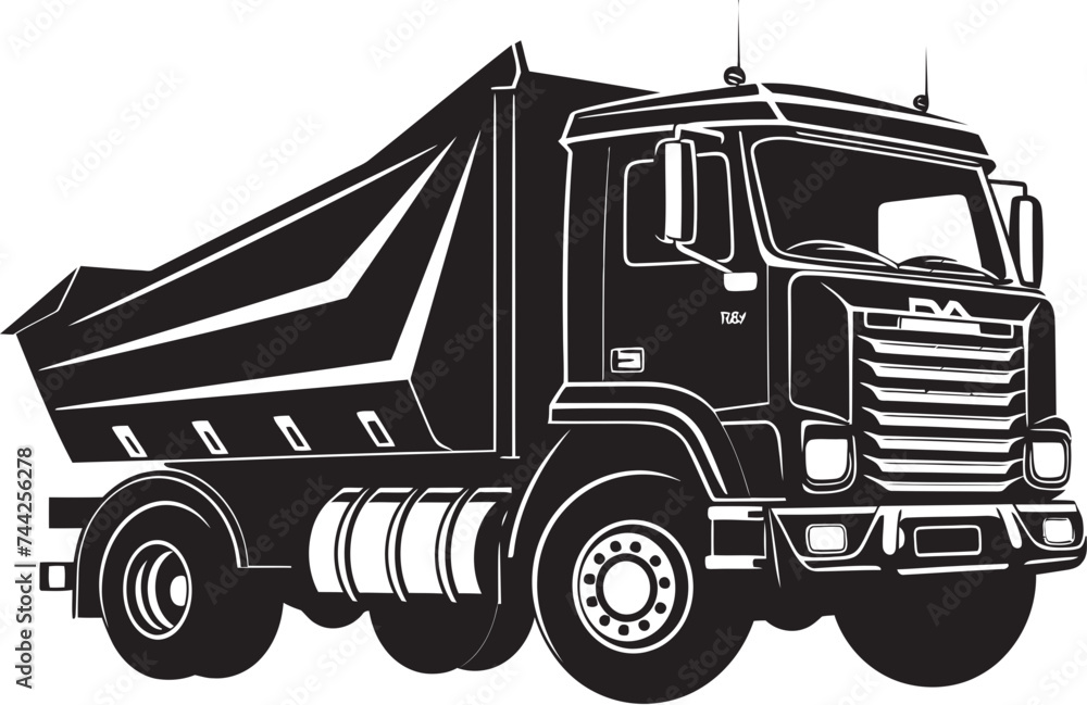 Industrial Elegance Dumper Vector Graphic Precision Powerhouse Dump Truck Logo in Black