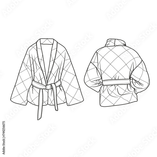 Vector drawing Illustration Hand drawn ink sketch of Double-Breasted Denim Jacket line art, suitable for your women jacket design, outline vector doodle illustration, front and back view