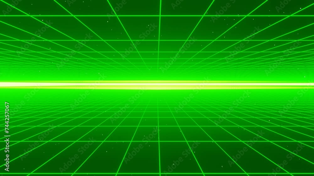 3d abstract retro green neon grid. Wireframe sci-fi futuristic background 80s 90s videogame y2k style. Glow shine light in the middle of space galaxy. Disco music party. Animation loop 30fps 3d abstract retro green neon grid. Wireframe sci-fi futuristic background 80s 90s videogame y2k style. Glow shine light in the middle of space galaxy. Disco music party. Animation loop 30fps