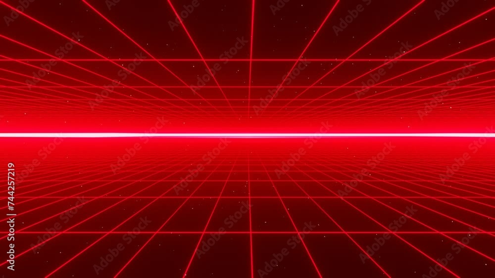 3d abstract retro red neon grid. Wireframe sci-fi futuristic background 80s 90s videogame y2k style. Glow shine light in the middle of space galaxy. Disco music party. Animation loop 30fps 3d abstract retro red neon grid. Wireframe sci-fi futuristic background 80s 90s videogame y2k style. Glow shine light in the middle of space galaxy. Disco music party. Animation loop 30fps