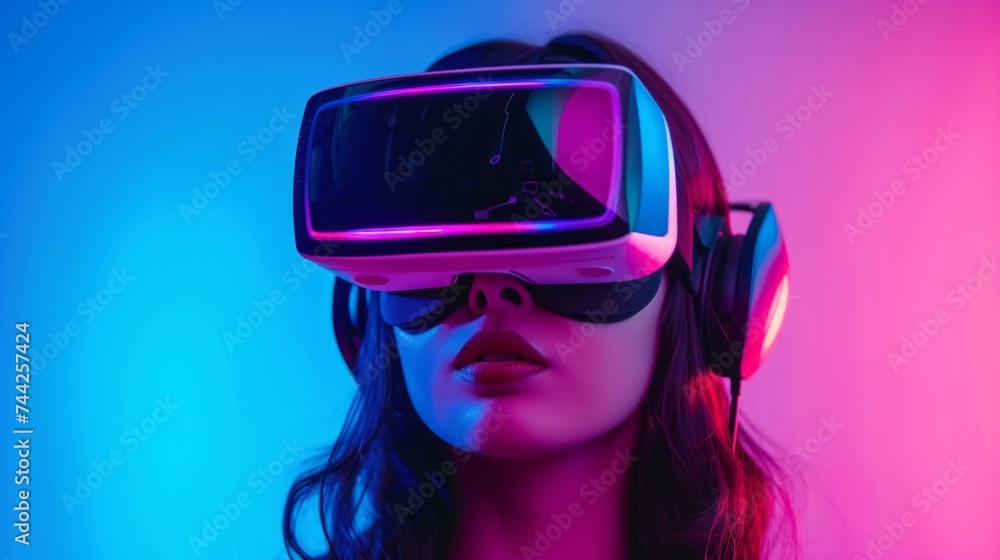 Woman wearing futuristic VR glasses generative ai Woman wearing futuristic VR glasses generative ai