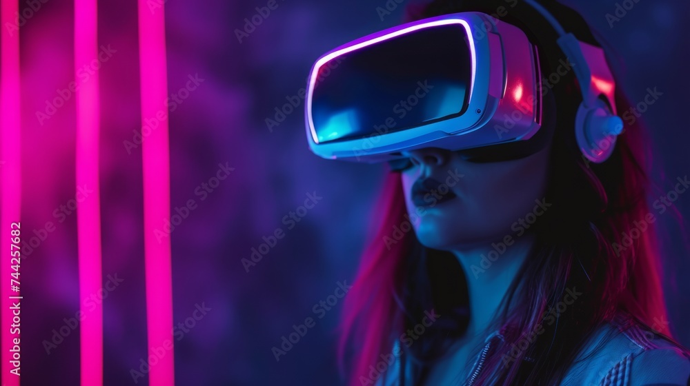 Woman wearing futuristic VR glasses generative ai Woman wearing futuristic VR glasses generative ai