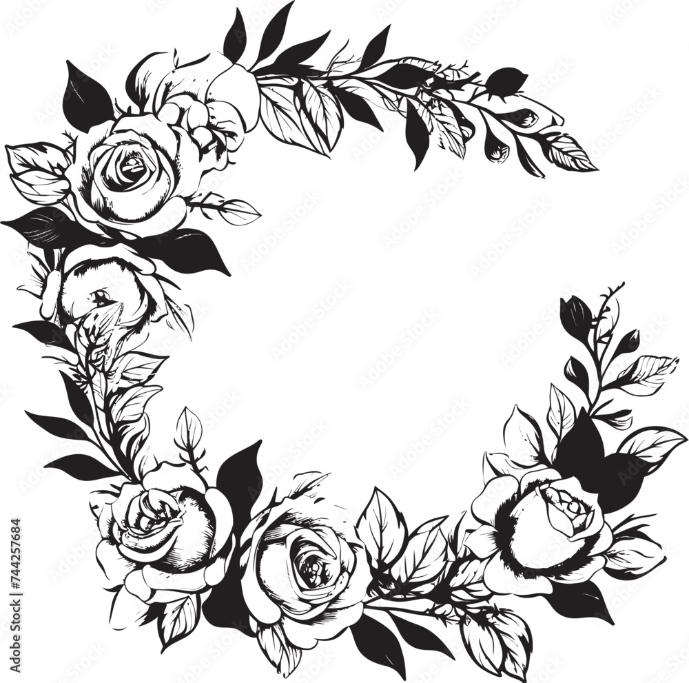 Fototapeta premium Rose Frame Silhouette Iconic Design Vector Petal Perimeter Black Rose Icon