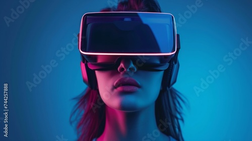 Woman wearing futuristic VR glasses generative ai