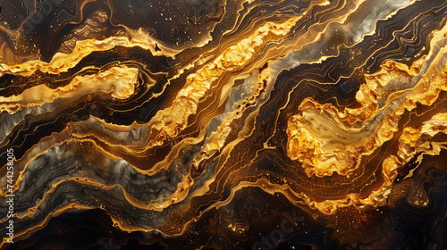 Elegant Golden and Black Abstract Flowing Texture