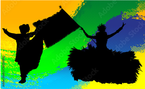 samba, baile, brasil, danza, carnaval, silueta, color, vector, pegatina, plumas, traje,  ilustracion, angel, diablo, pareja