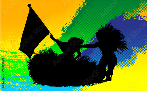 samba, baile, brasil, danza, carnaval, silueta, color, vector, pegatina, plumas, traje,  ilustracion, angel, diablo, pareja