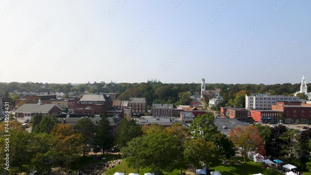 Drone descent over the City of Bath, revealing the waterfront, and the Kennebec River. Revealing the Art Thing 2023 Drone descent over the City of Bath, revealing the waterfront, and the Kennebec River. Revealing the Art Thing 2023