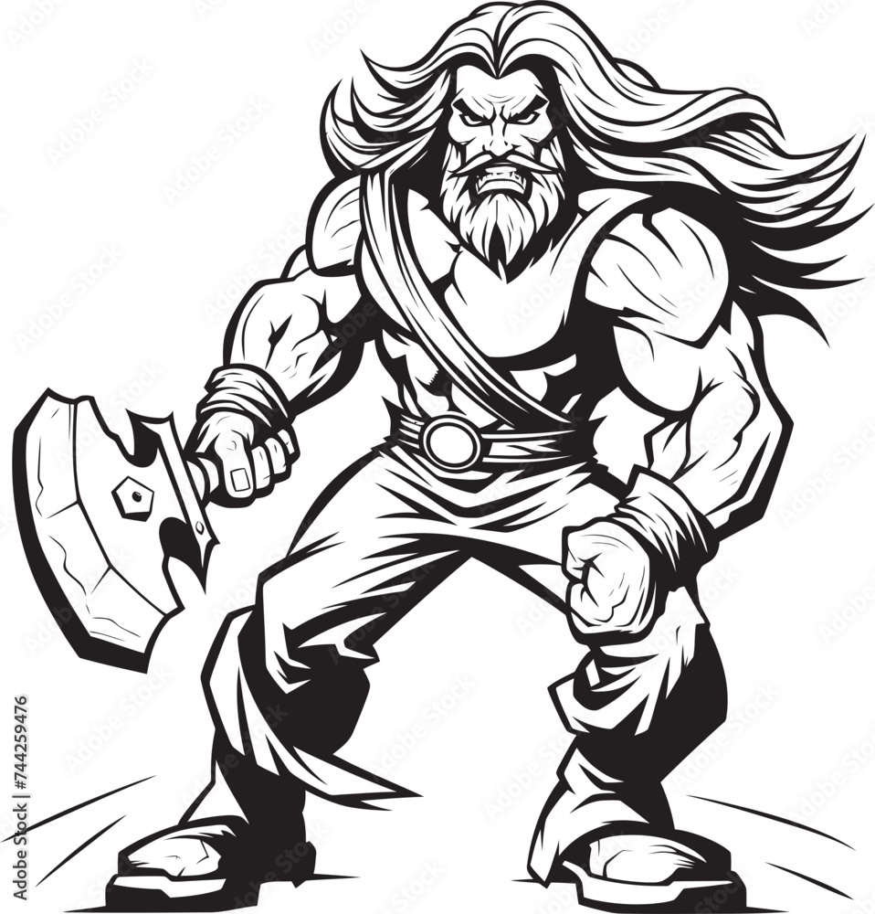 Savage Sentinel Iconic Hero Design Axe Adversary Black Icon Vector Savage Sentinel Iconic Hero Design Axe Adversary Black Icon Vector
