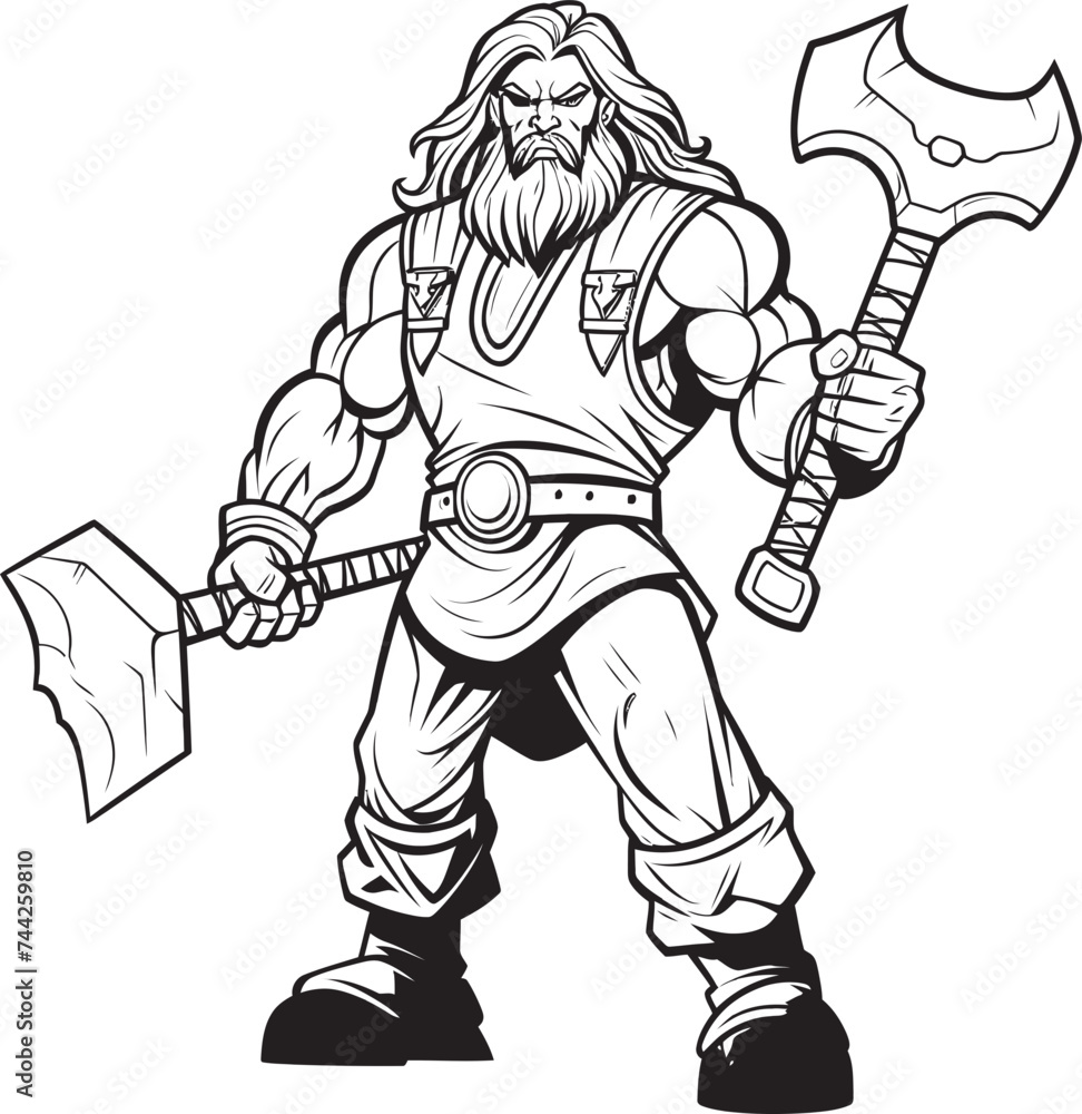 Eternal Protector Black Emblem Icon Axe of Valor Long Haired Hero with Axe Eternal Protector Black Emblem Icon Axe of Valor Long Haired Hero with Axe