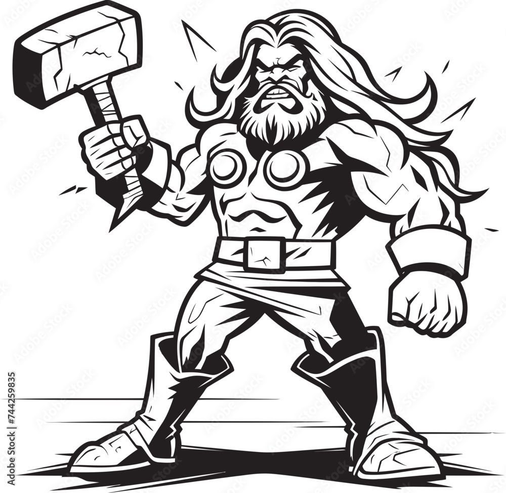 Fototapeta premium Mystic Warrior Vector Long Haired Hero Eternal Protector Black Emblem Icon