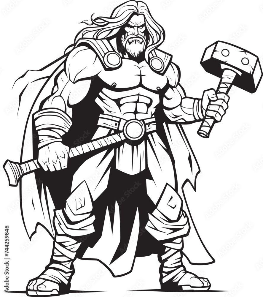 Fototapeta premium Axe of Valor Long Haired Hero with Axe Warriors Will Iconic Black Hero