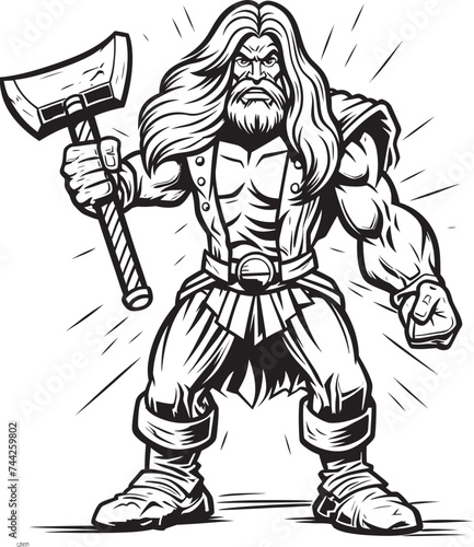 Blade Brawler Iconic Black Axe Mystic Warrior Vector Long Haired Hero