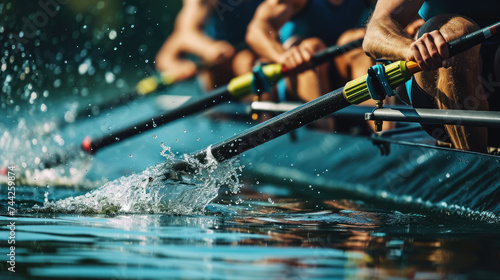 rowing competition on the river, sport, athletes, oars, boat, nature, healthy lifestyle, men, lake, water, hands, strength, speed, floating