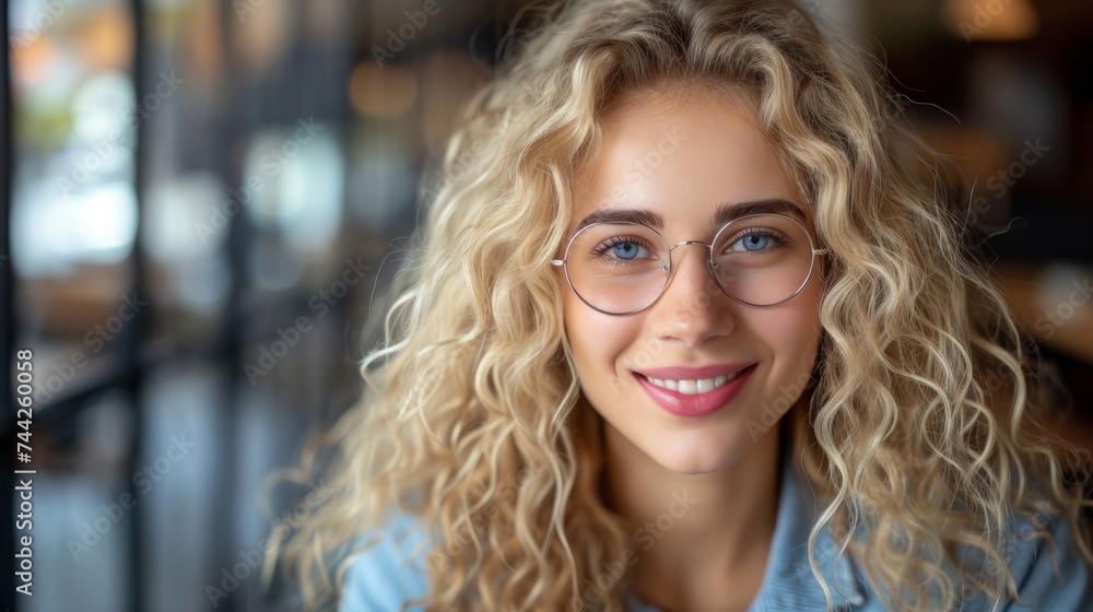 woman with beautiful blonde hair with waves, wearing glasses generative ai woman with beautiful blonde hair with waves, wearing glasses generative ai