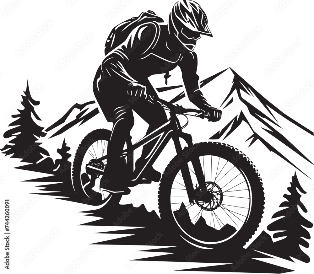 Naklejka premium Trailblazer Triumph Vector Downhill Logo Alpine Ascent Black Bike Icon