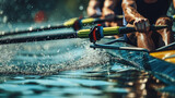 rowing competition on the river, sport, athletes, oars, boat, nature, healthy lifestyle, men, lake, water, hands, strength, speed, floating