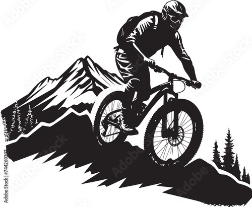 Fototapeta Naklejka Na Ścianę i Meble -  Brave Descent Vector Downhill Emblem Speed Demon Black Logo Design