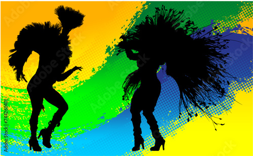 samba, baile, brasil, danza, carnaval, silueta, color, vector, pegatina, plumas, traje,  ilustracion, angel, diablo, pareja