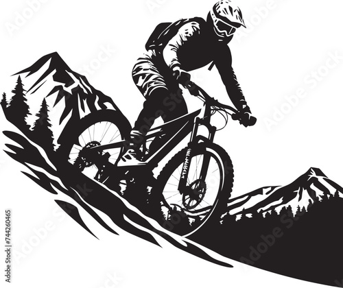 Thrill Rider Downhill Biker Icon Summit Sprinter Vector Black Emblem