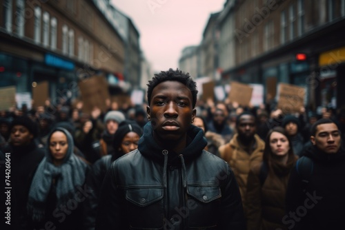 Protest black people. Racism crowd. Generate Ai photo
