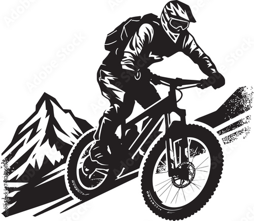 Steep Slope Surge Iconic Downhill Biker Logo Wild Ride Vector Mountain Biking Icon