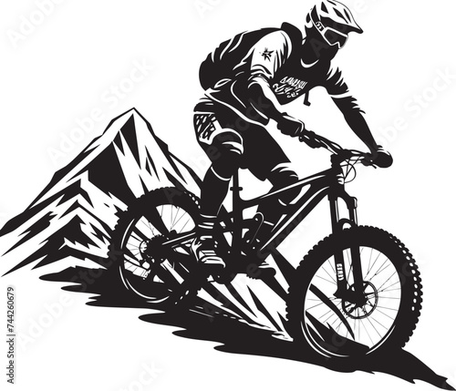 Velocity Vista Vector Downhill Biker Logo Adrenaline Rush Black Mountain Biking Icon