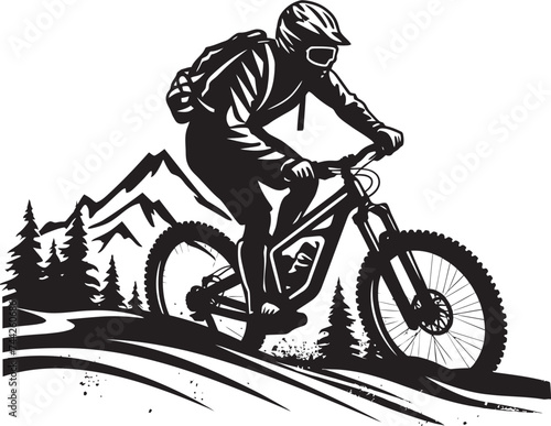 Alpine Ascent Black Downhill Biker Emblem Peak Plunge Iconic Emblem Icon