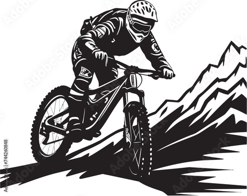 Steep Slope Surge Iconic Biking Logo Wild Ride Vector Mountain Biker Icon