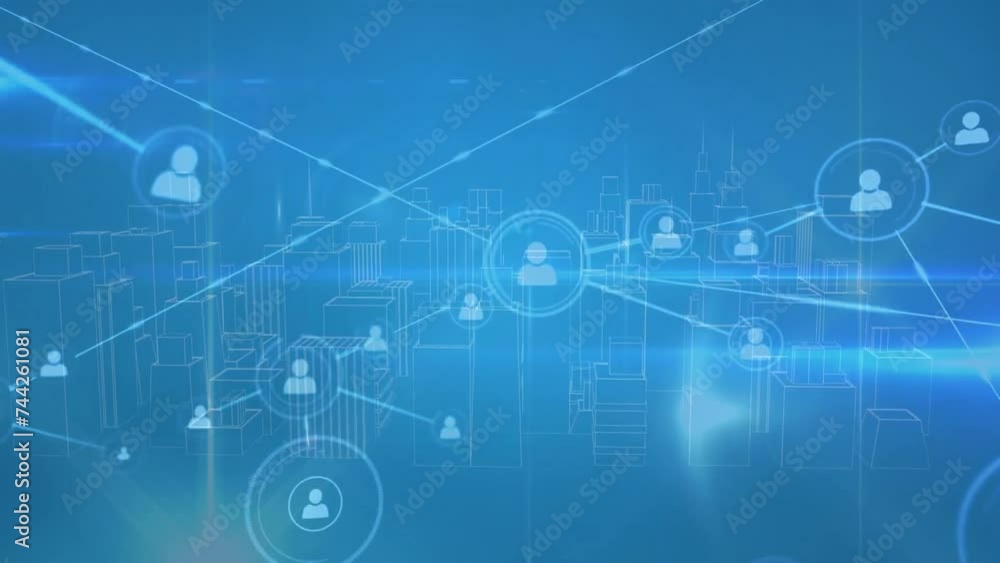 Animation of network of connections and data processing over dark background Animation of network of connections and data processing over dark background