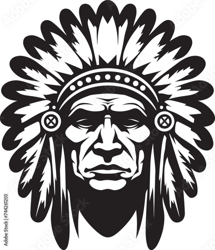 Ancient Wisdom Black Chief Logo Design Guardian of Tradition Native American Chief Icon