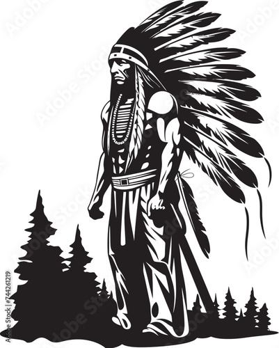 Warrior Wisdom Black Emblem Design Indigenous Honor Chief Icon Graphics