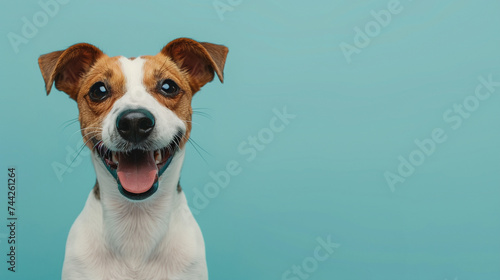Portrait of a Happy Jack Russell Terrier Dog Against a Blue Background © Miva