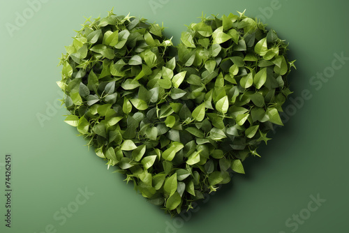 Green Leaves Forming Heart Shape, leaf heart, World Environment Day and Earth Day Background