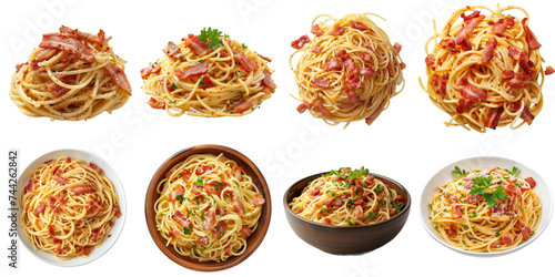 Carbonara spaghetti collection in 3d png transparent for product presentation.