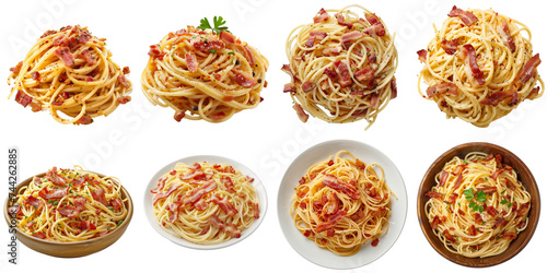 Set of Carbonara spaghetti mockup in 3d without backoground png for decoration.